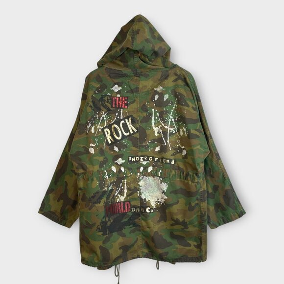 Zara Oversized Camo Jacket SMALL Cinch Tie Waist Punk Grunge Streetwear - Picture 2 of 11